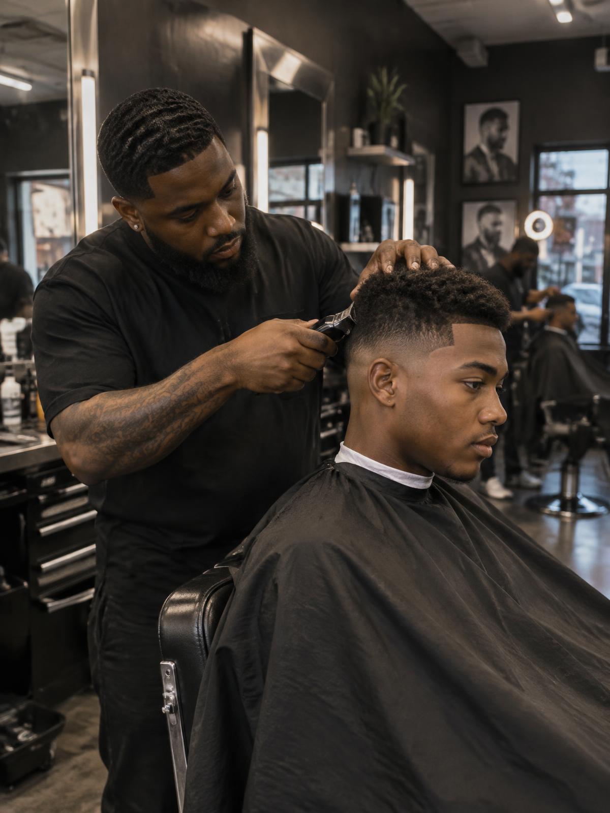 Barber finishing a precision fade